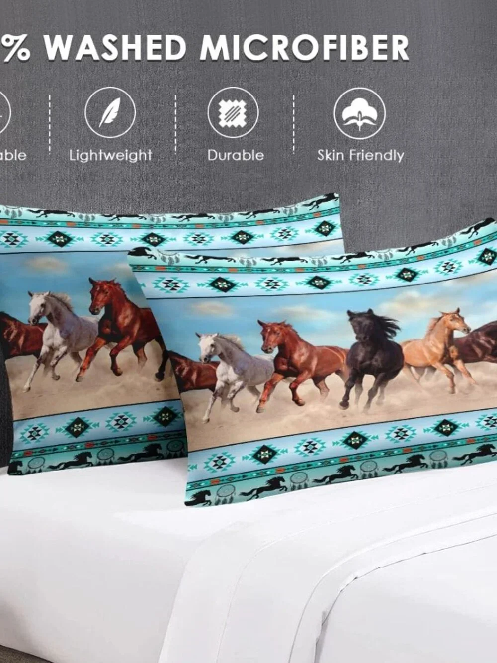King Comforter Set with Sheets, 7 Pieces Horses Western Bedding | Bed in A Bag f